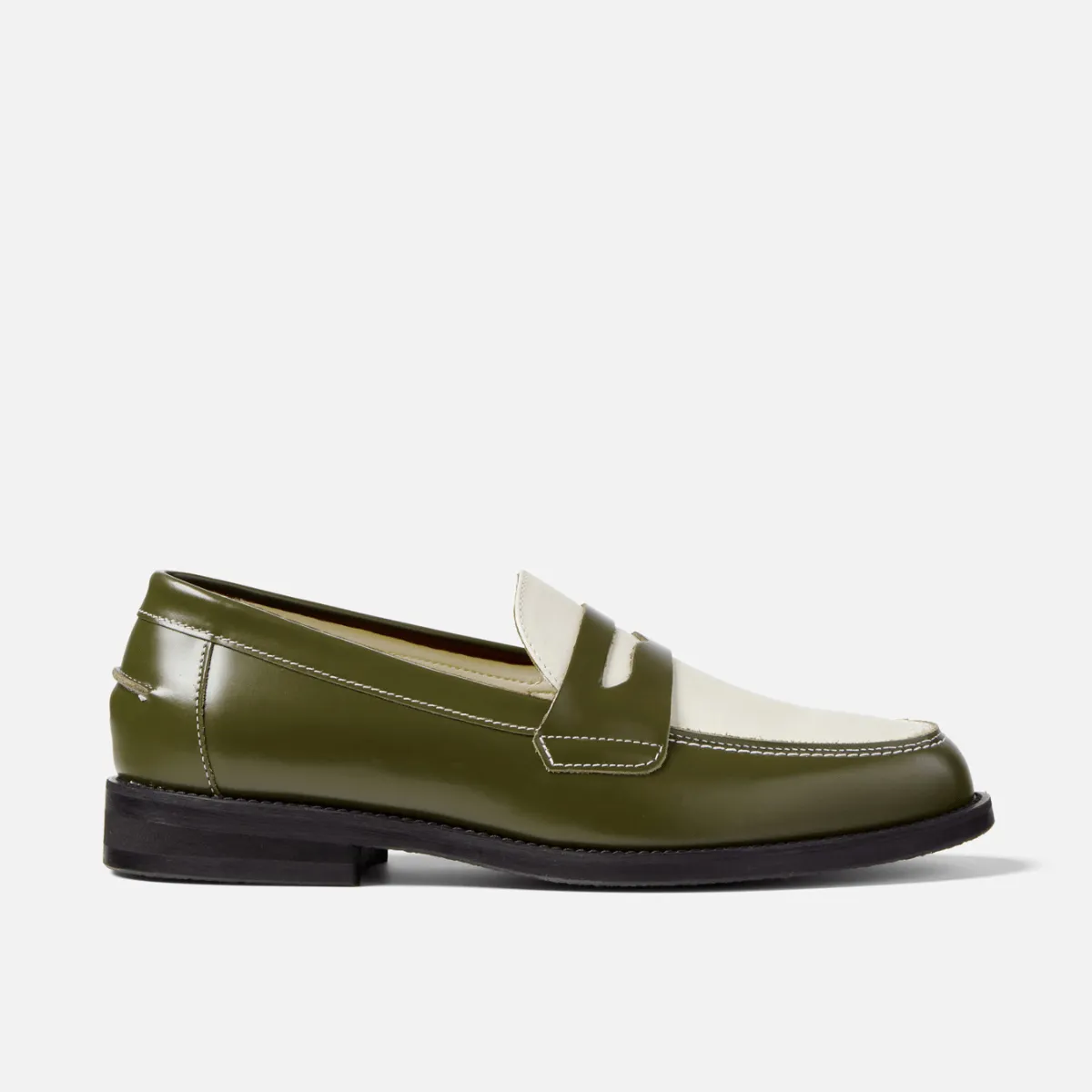 Wilde Olive + White Penny Loafer - Men's sold by Duke + Dexter