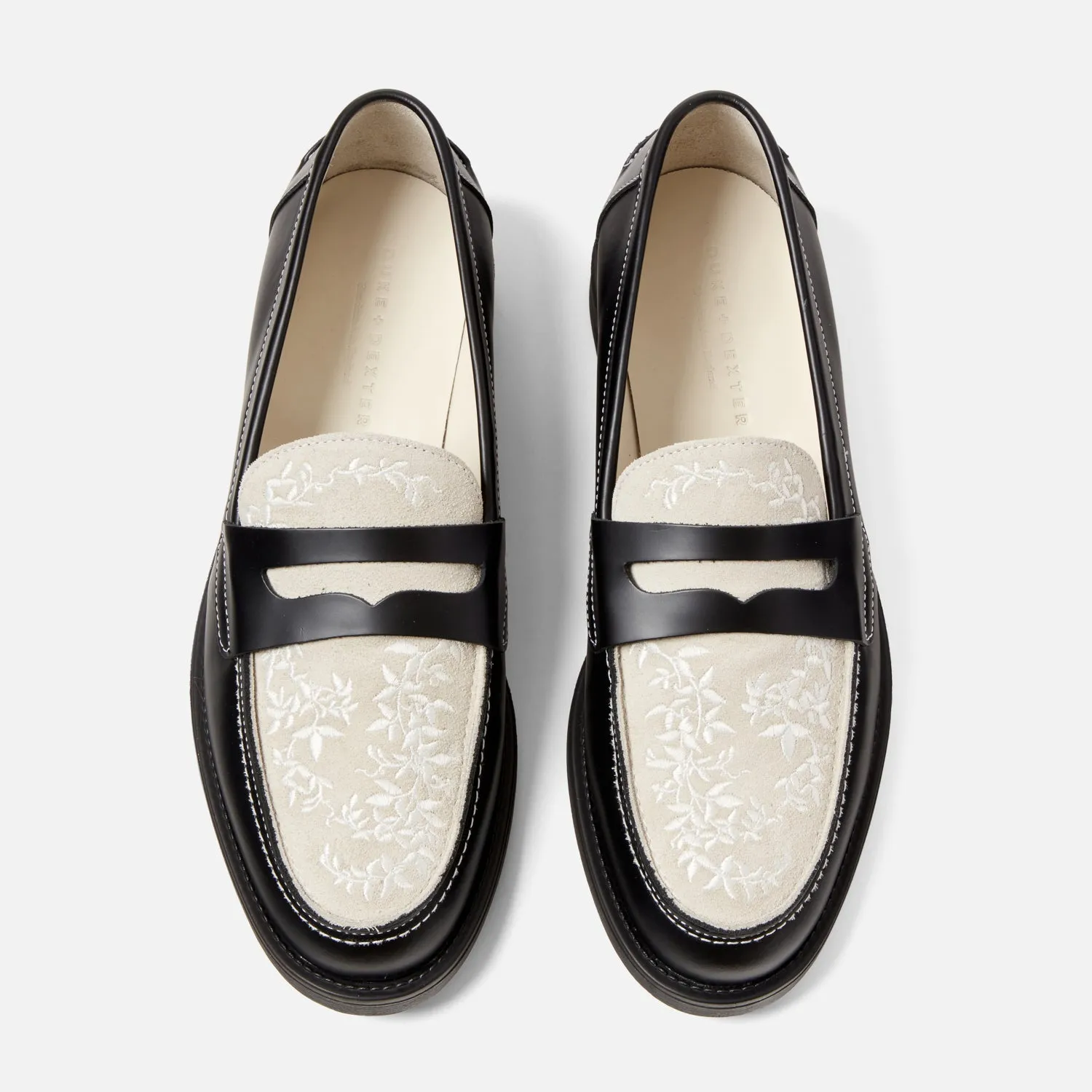 Wilde Black + White Vine Penny Loafer - Men's sold by Duke + Dexter