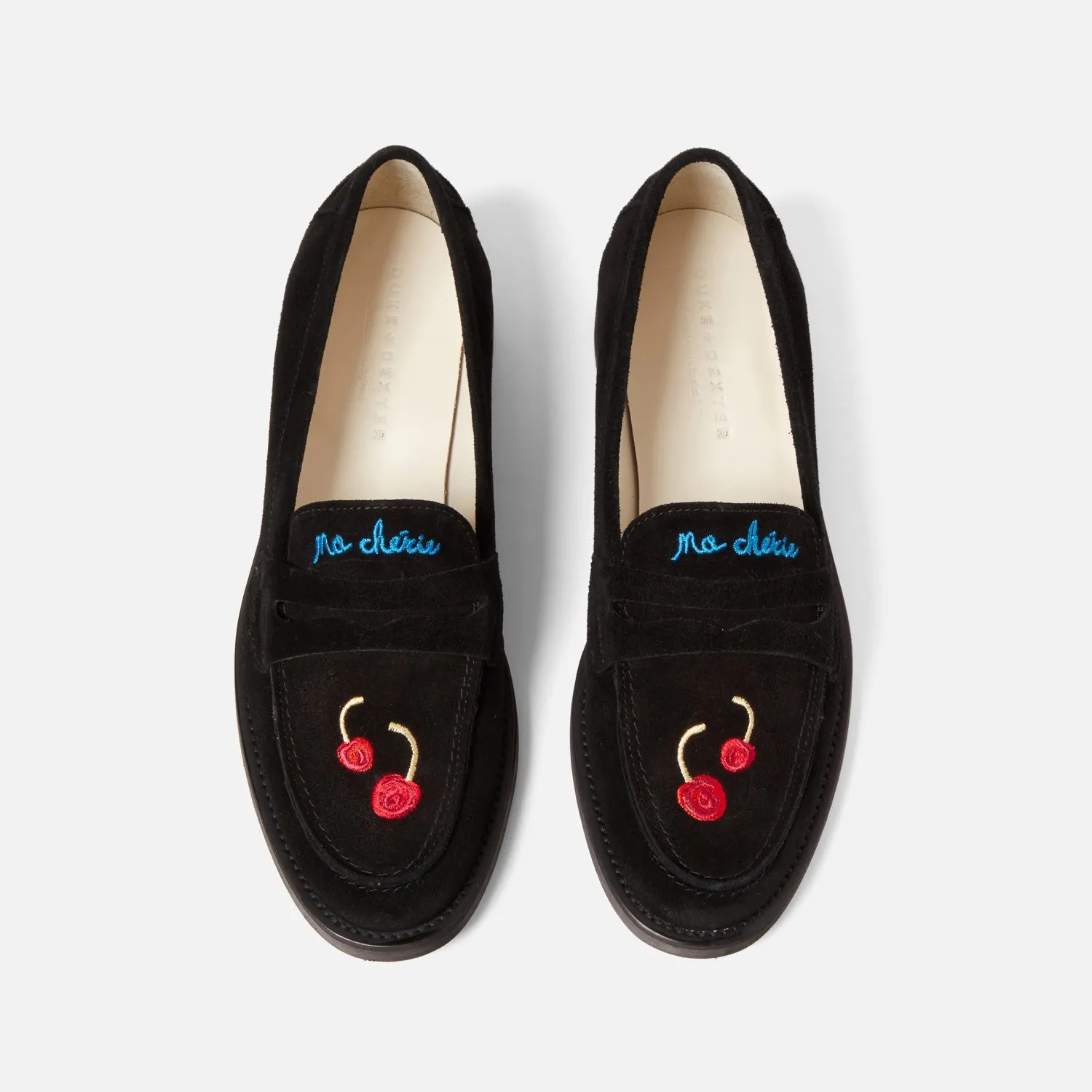 Wilde Black Suede Cherry Penny Loafer - Women's sold by Duke + Dexter