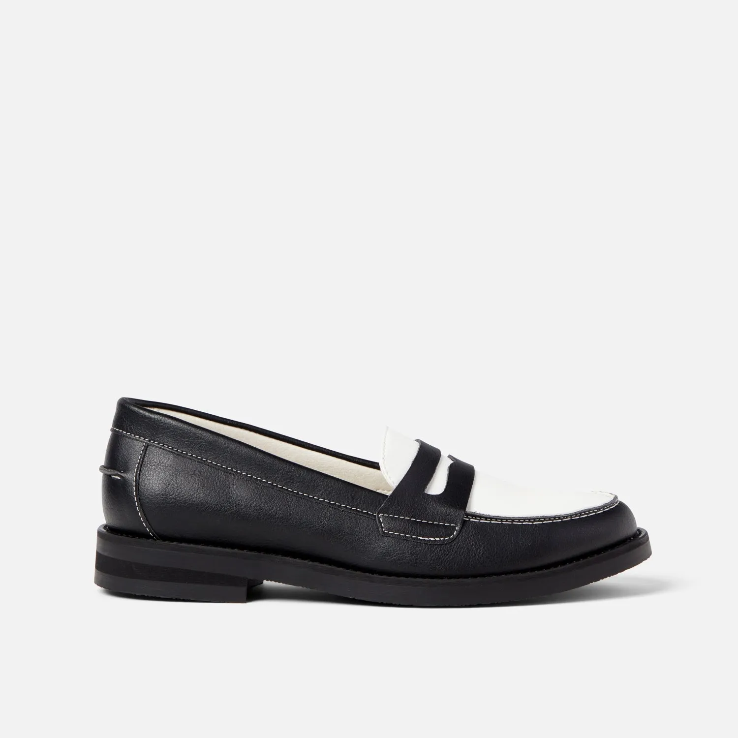 Wilde Black + White Vegan Penny Loafer - Women's sold by Duke + Dexter