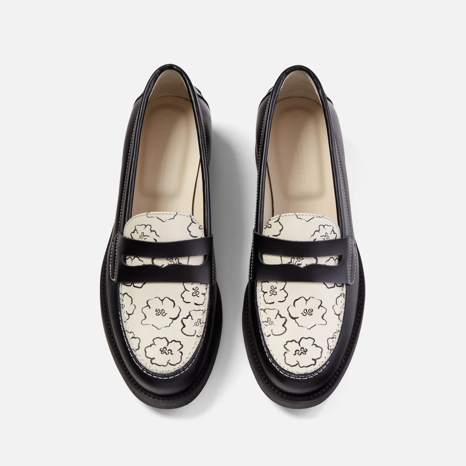 Wilde Black Sketch Floral Penny Loafer - Women's sold by Duke + Dexter