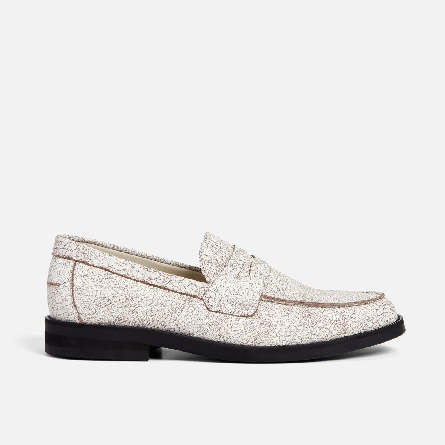 Wilde White Cracked Penny Loafer - Men's sold by Duke + Dexter