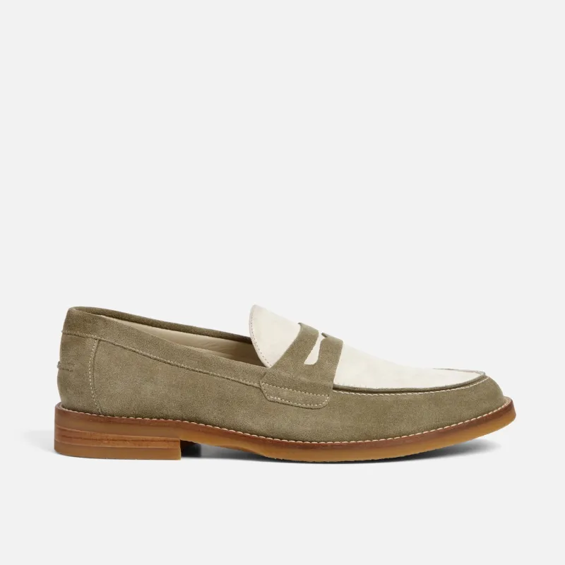 Wilde Sage + White Suede Penny Loafer - Men's sold by Duke + Dexter