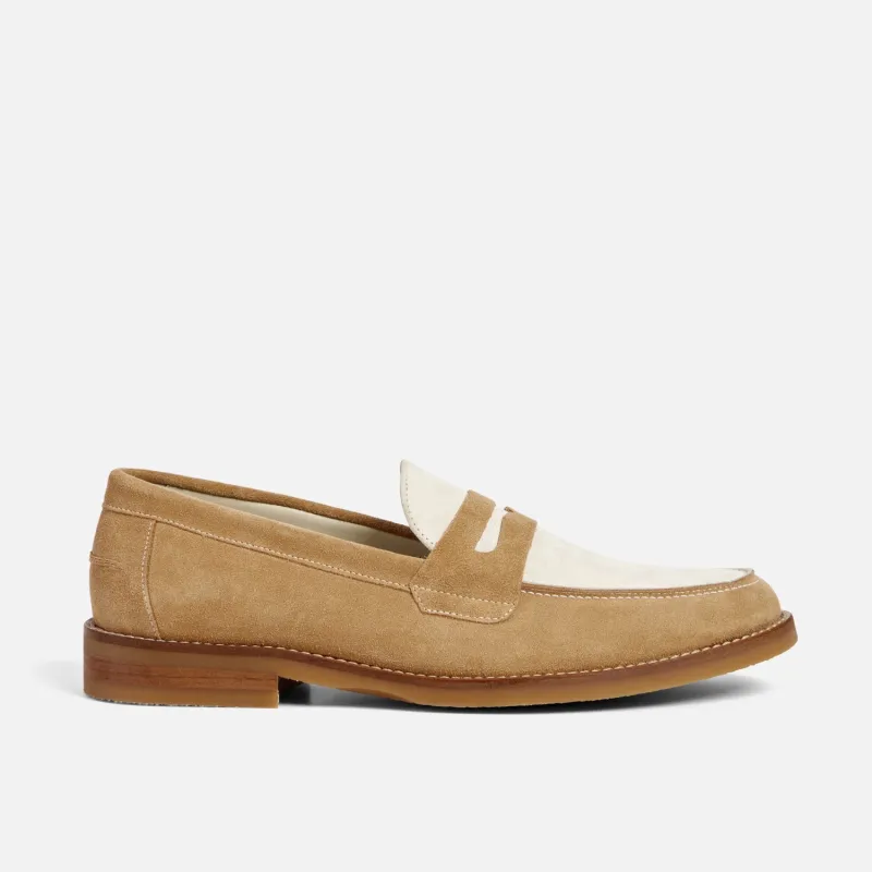 Wilde Beige + White Suede Penny Loafer - Men's sold by Duke + Dexter