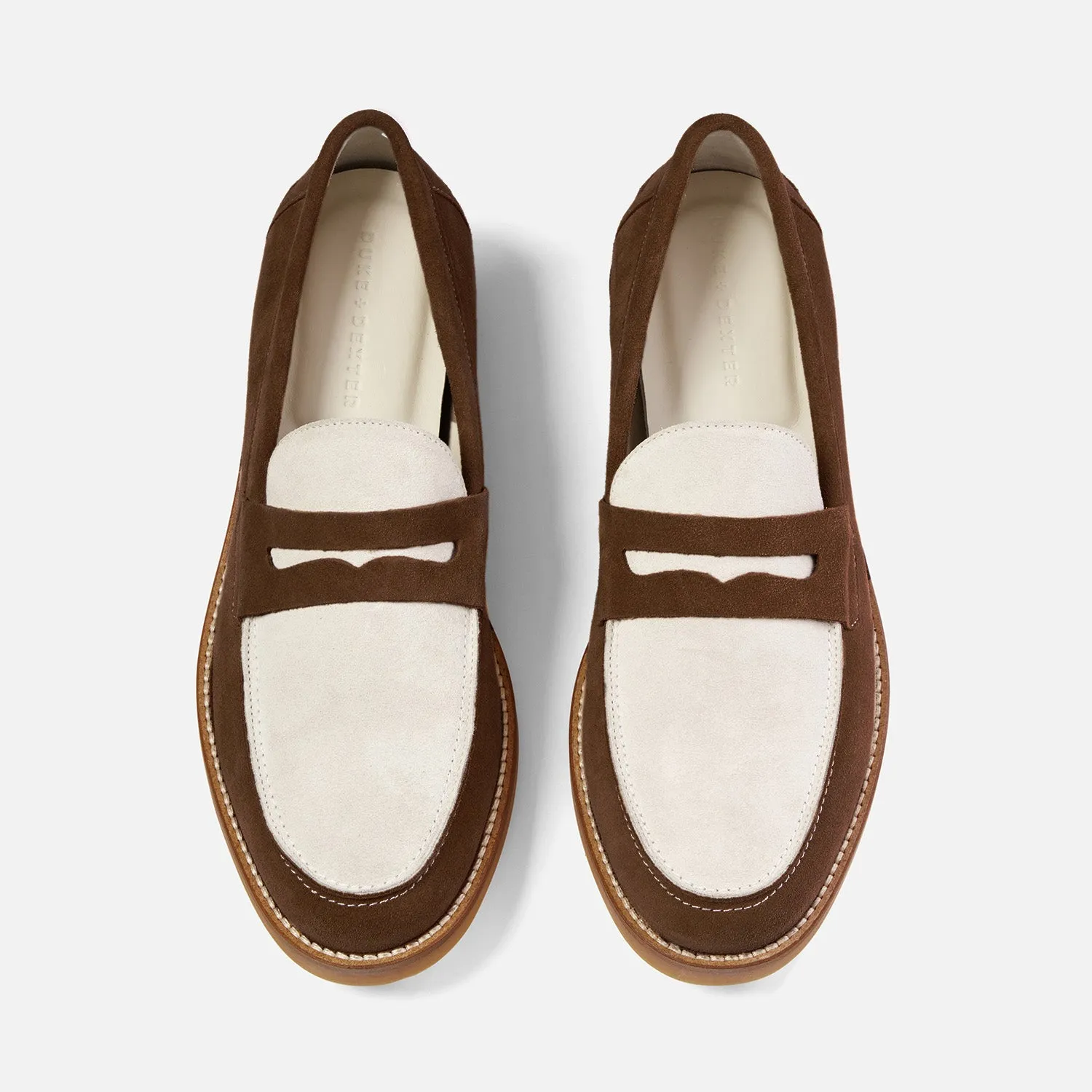 Wilde Chocolate + White Suede Penny Loafer - Men's sold by Duke + Dexter product image thumbnail 2