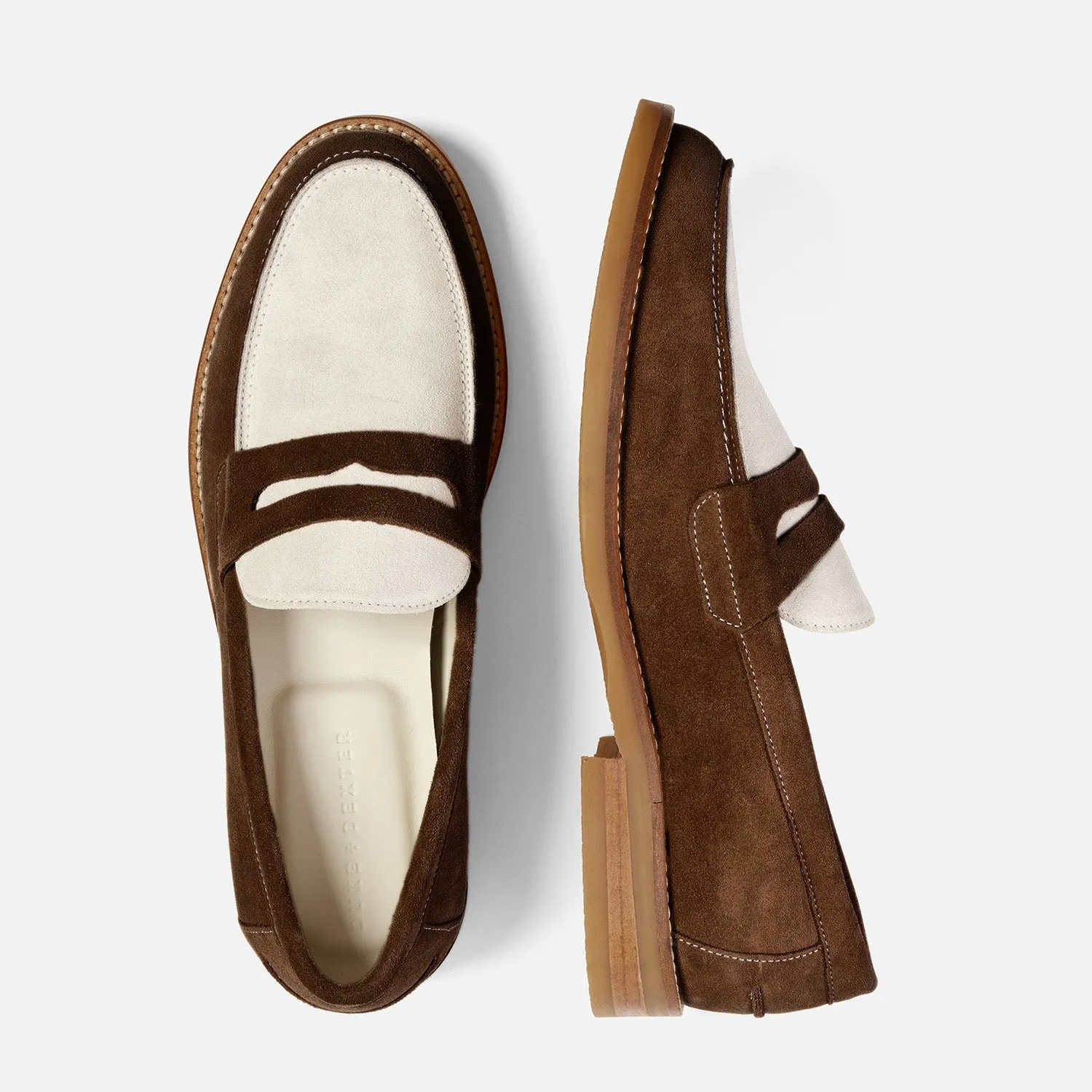 Wilde Chocolate + White Suede Penny Loafer - Men's sold by Duke + Dexter product image thumbnail 4