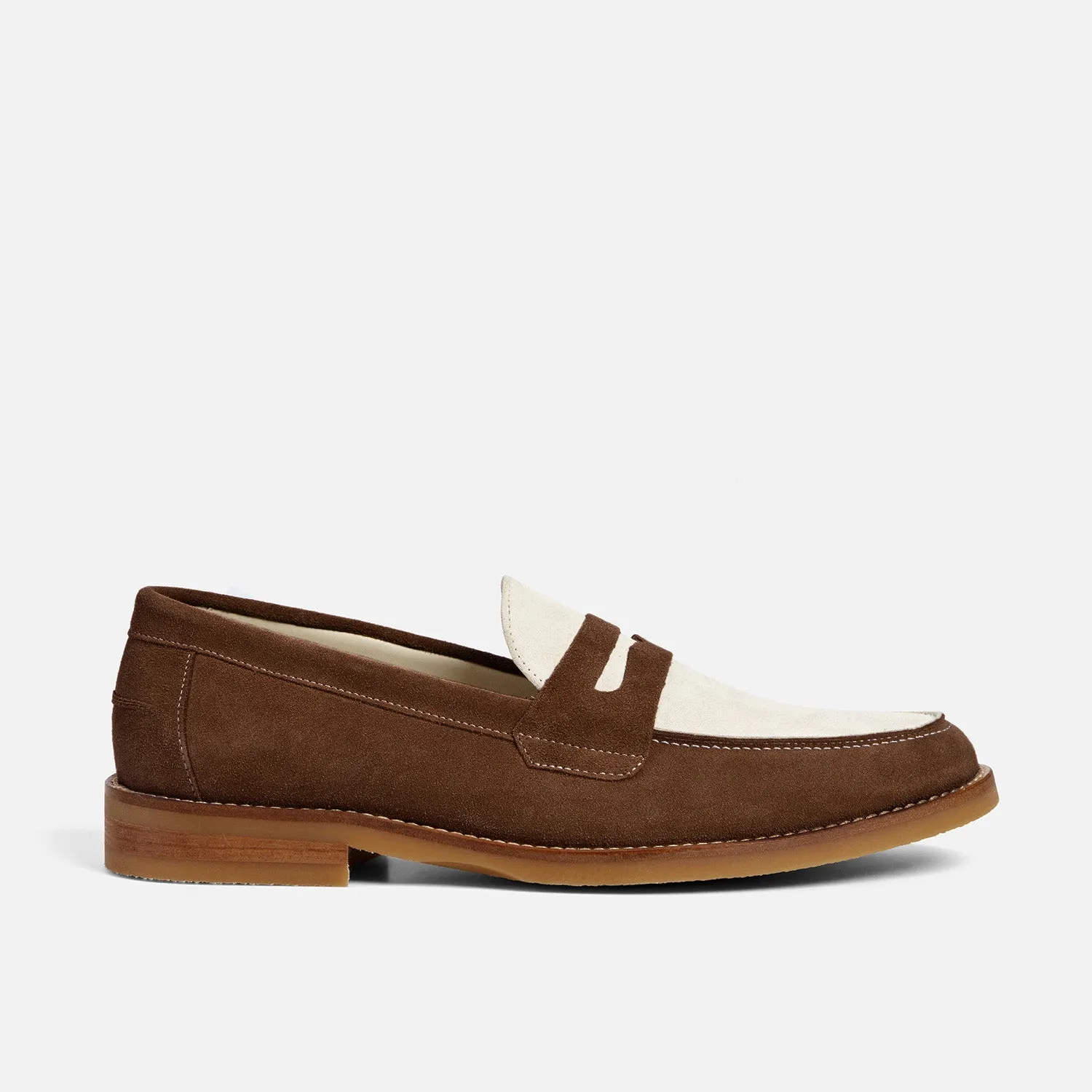 Wilde Chocolate + White Suede Penny Loafer - Men's sold by Duke + Dexter