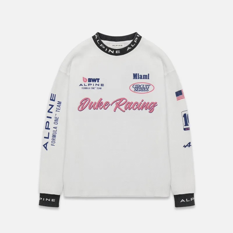 Alpine Formula One Team Vintage White Waffle Long-Sleeve sold by Duke + Dexter