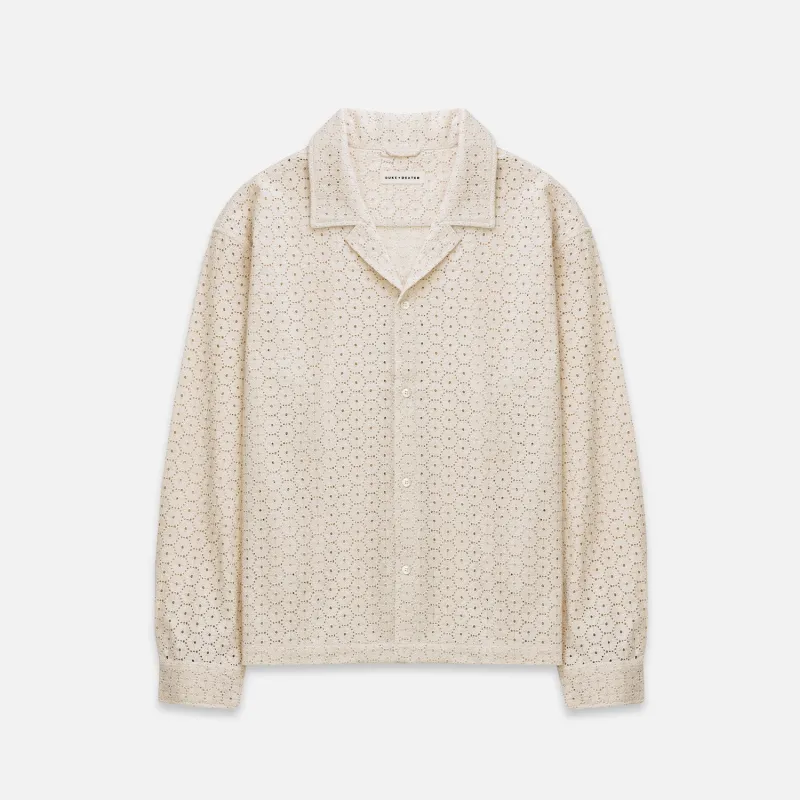 Duke Plus Antique White Crochet Shirt sold by Duke + Dexter