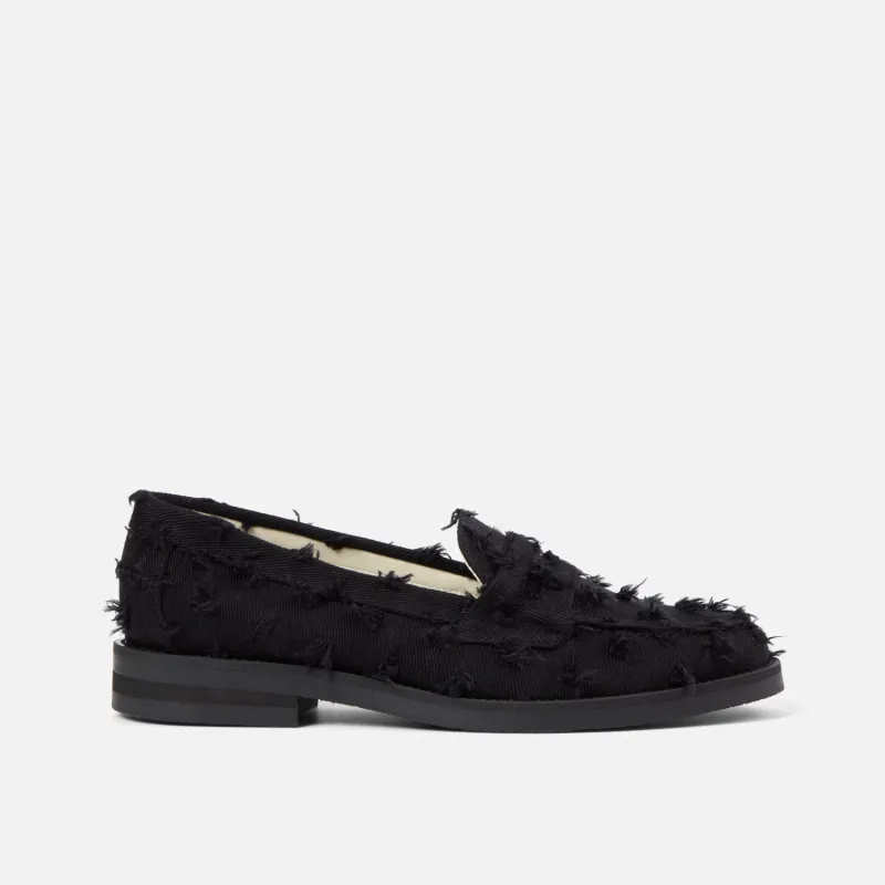 Wilde Black Punched Denim Penny Loafer - Women's sold by Duke + Dexter
