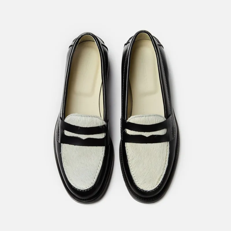 Wilde Black + White Pony Penny Loafer - Women's sold by Duke + Dexter