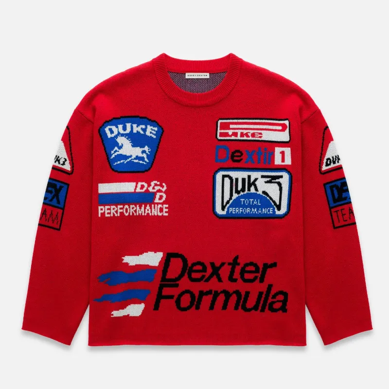 DR3 Sponsors Red Knitted Sweatshirt sold by Duke + Dexter