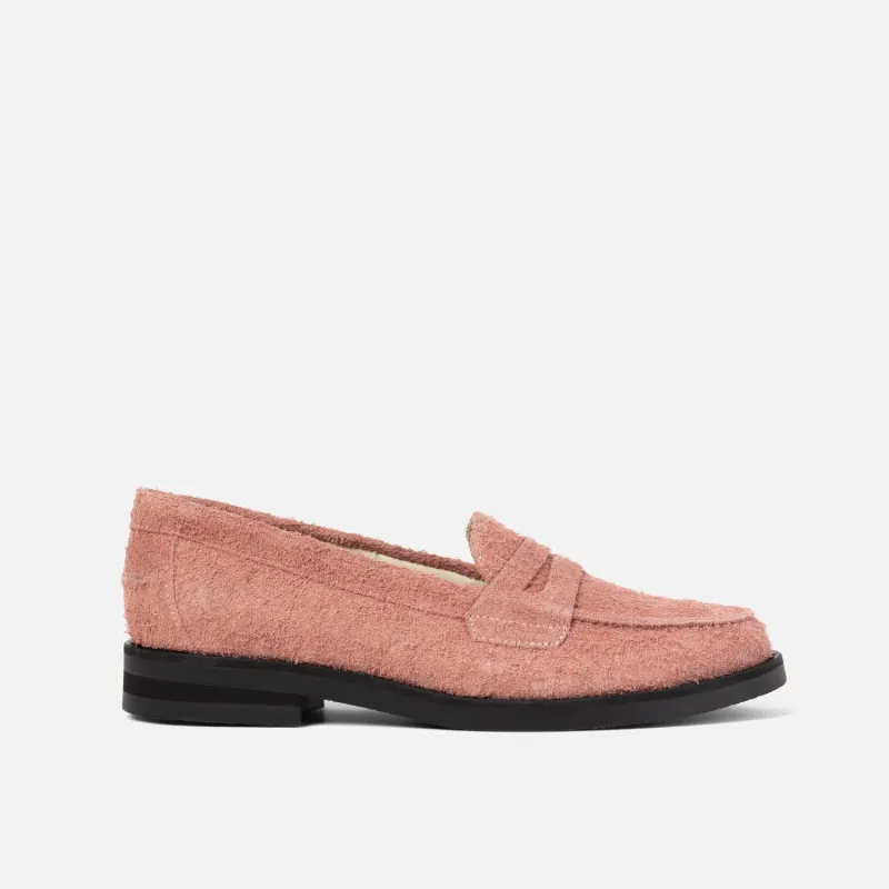 Wilde Hairy Pink Suede Penny Loafer - Women's sold by Duke + Dexter