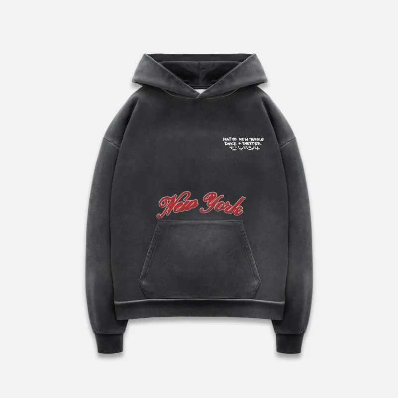 Naiyo NY Washed Black Hoodie sold by Duke + Dexter