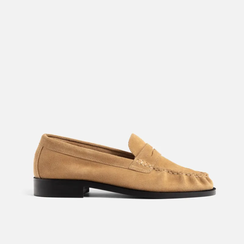 Ezra Tan Suede Pleated Penny Loafer - Women's sold by Duke + Dexter