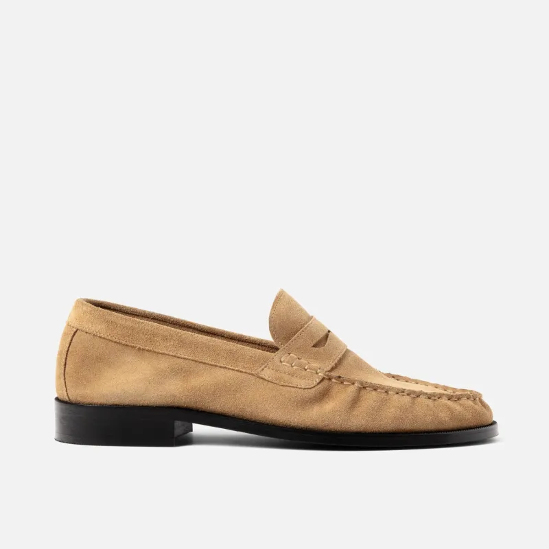 Ezra Tan Suede Pleated Penny Loafer - Men's sold by Duke + Dexter