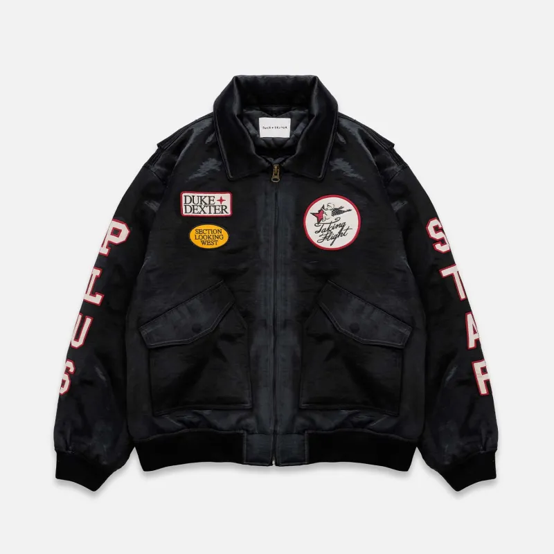 Plus Black Satin Bomber Jacket made by Duke + Dexter