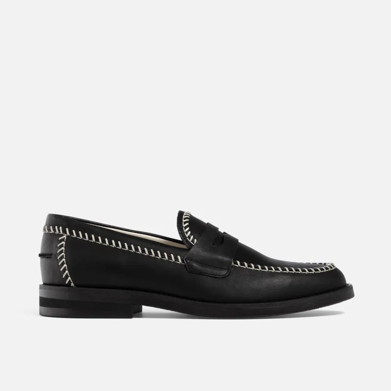 Wilde Black + Cream Box Stitch Penny Loafer - Men's made by Duke + Dexter