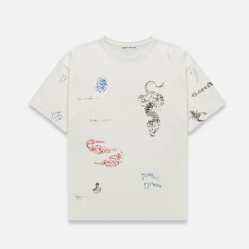 PD Sketch Vintage White T-Shirt made by Duke + Dexter
