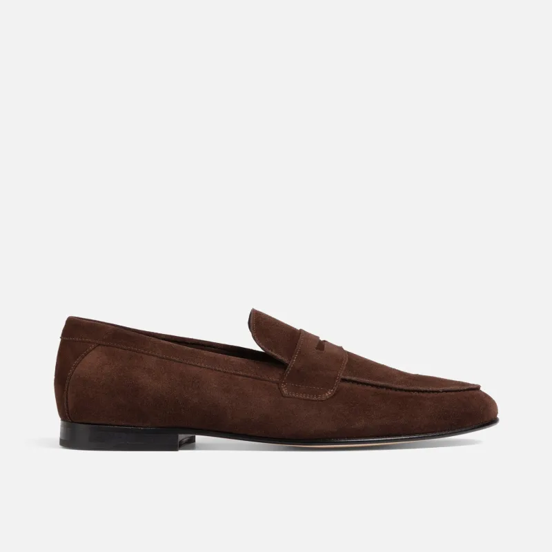 Caine Brown Suede Penny Loafer - Men's made by Duke + Dexter