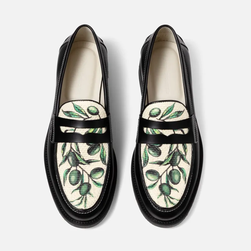 Wilde Olive Raffia Penny Loafer - Men's made by Duke + Dexter