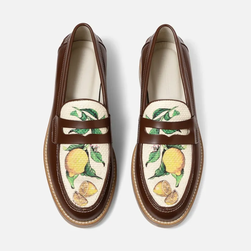 Wilde Chestnut Lemon Raffia Penny Loafer - Men's made by Duke + Dexter
