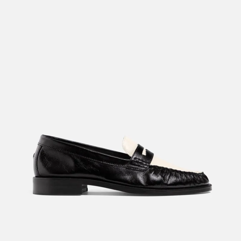 Ezra Black + White Ruched Loafer - Women's made by Duke + Dexter