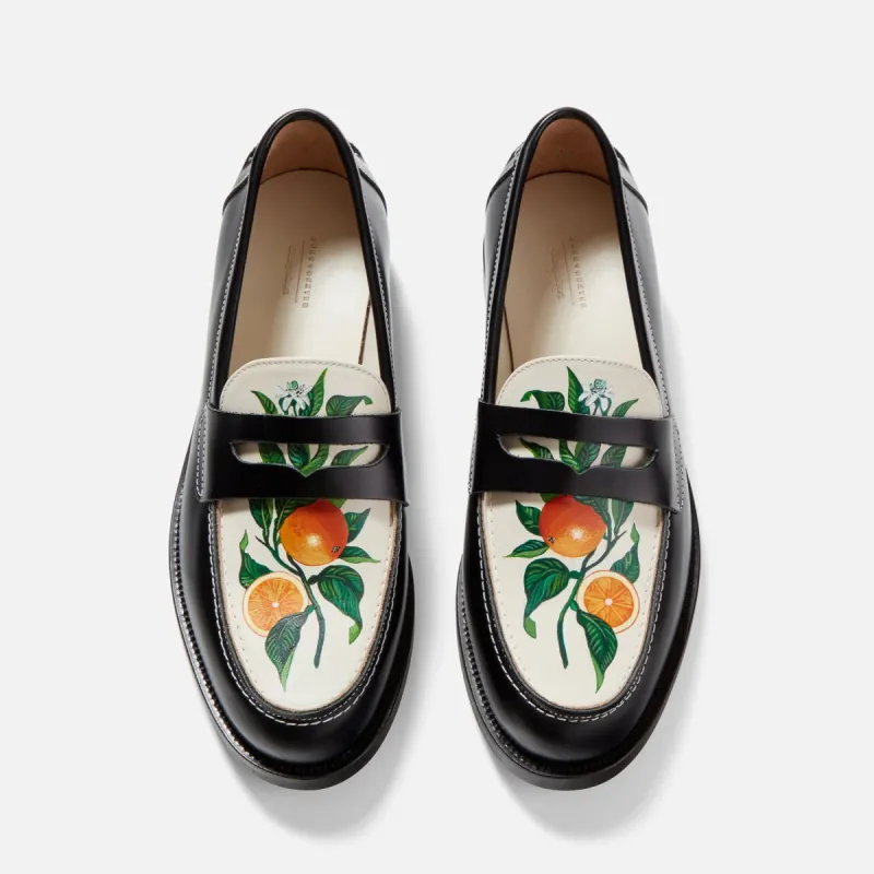 Wilde Hand-Painted Orange Penny Loafer - Men's sold by Duke + Dexter