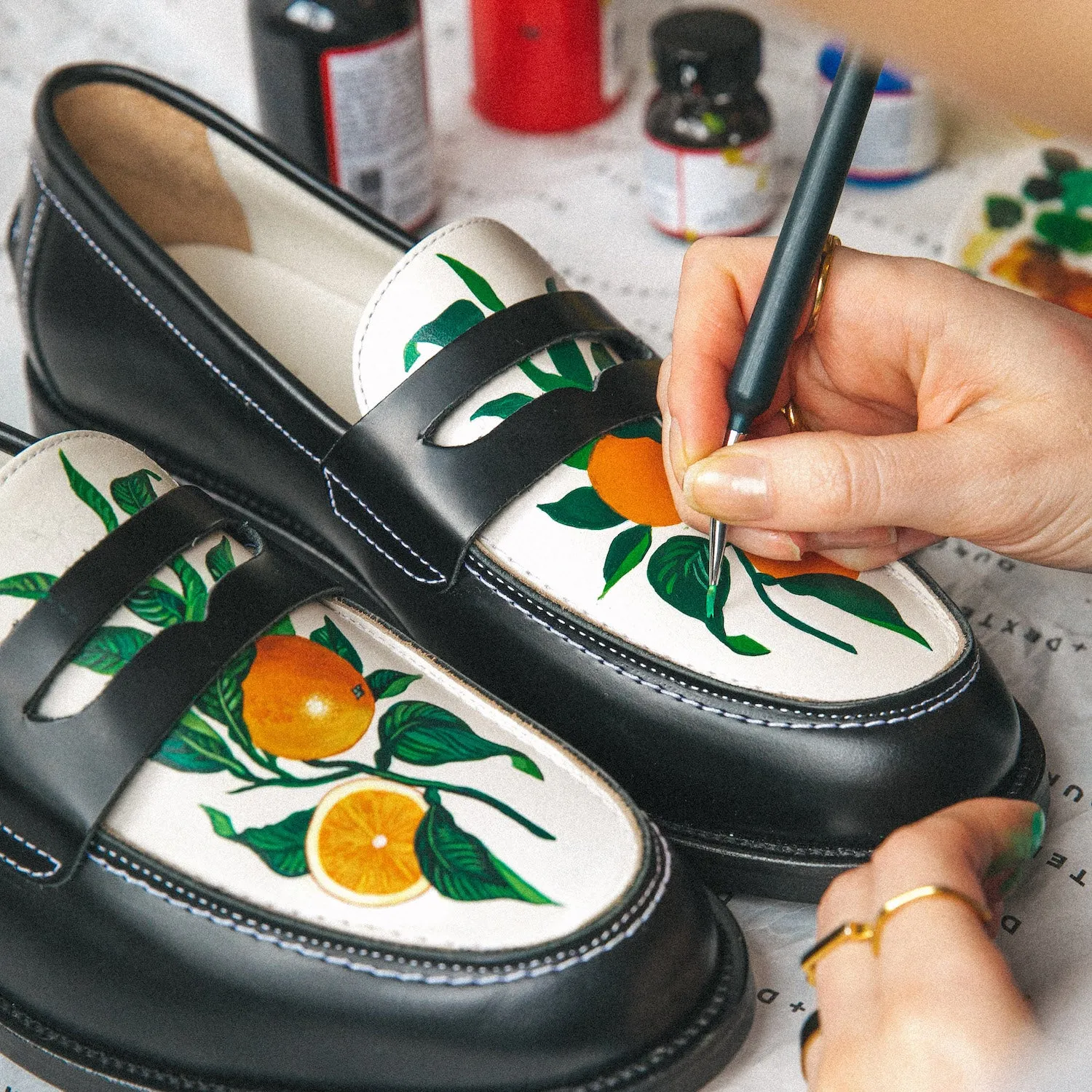 Wilde Hand-Painted Orange Penny Loafer - Men's sold by Duke + Dexter product image thumbnail 2