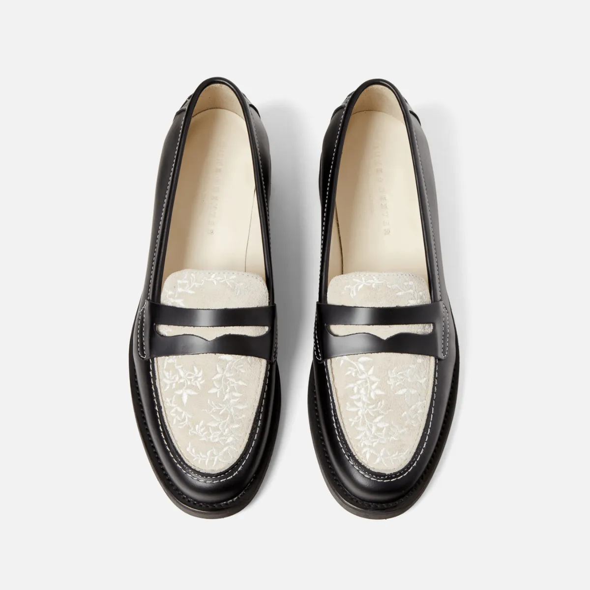 Wilde Black + White Vine Penny Loafer - Women's sold by Duke + Dexter
