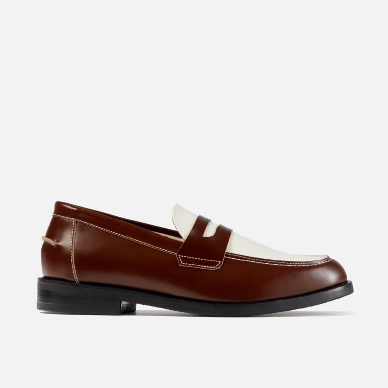 Wilde Chestnut + White Penny Loafer - Men's sold by Duke + Dexter