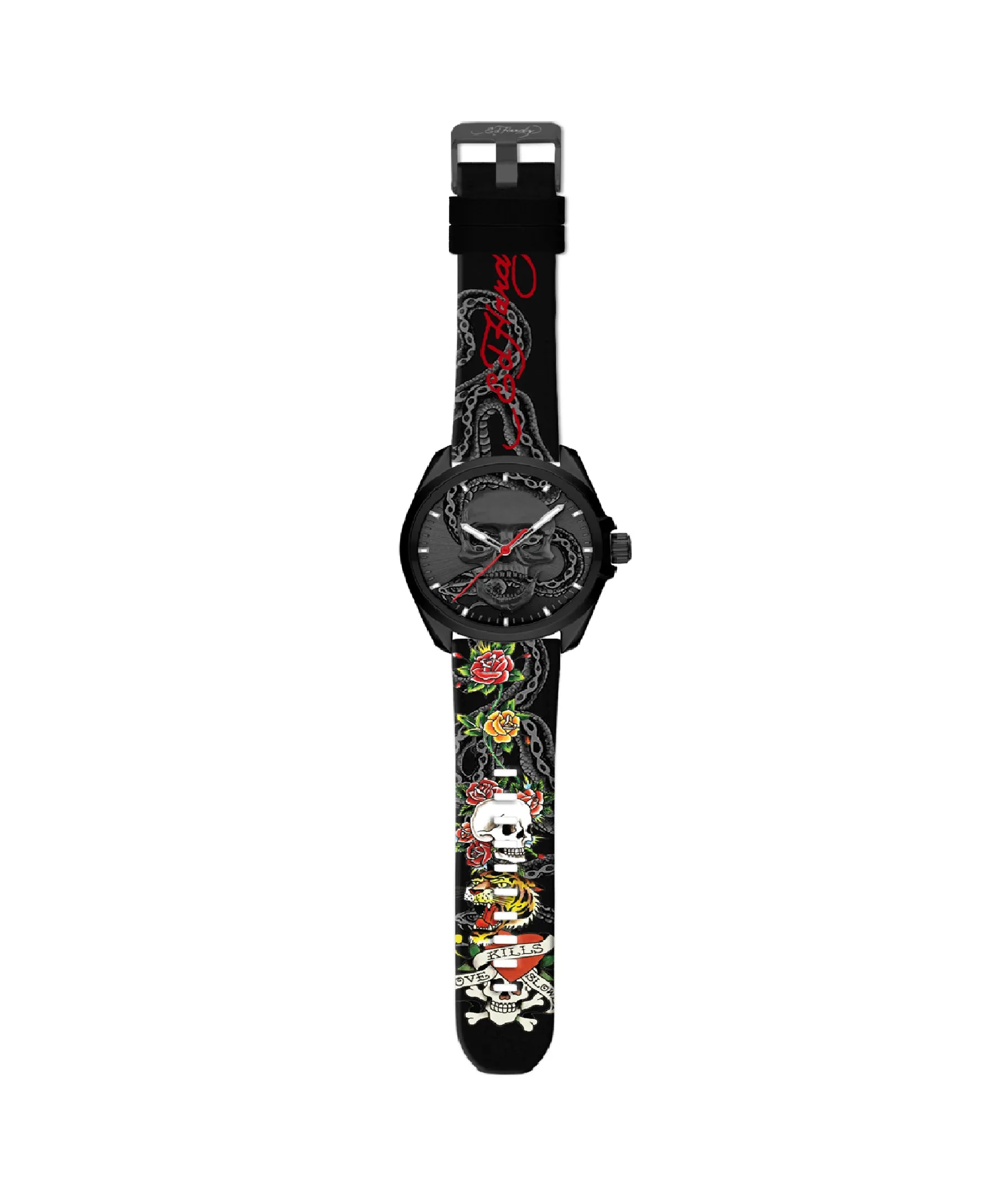 Ed Hardy Mens Rubber Blk/Multi(Prt.) Skull Watch sold by iTouch Wearables