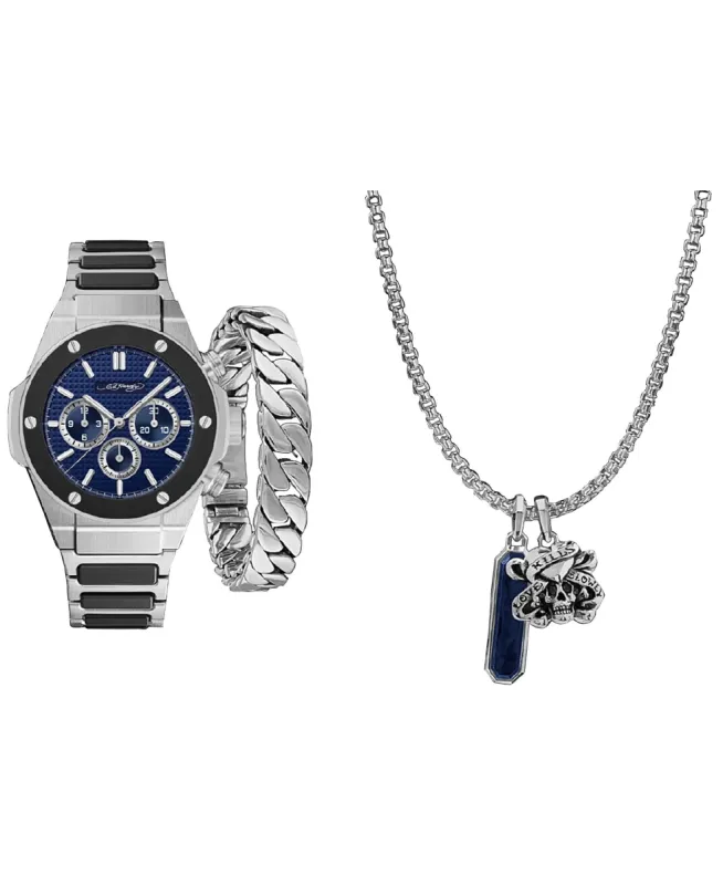 Ed Hardy Men's Two Tone Metal Bracelet Watch 52mm Gift Set sold by iTouch Wearables