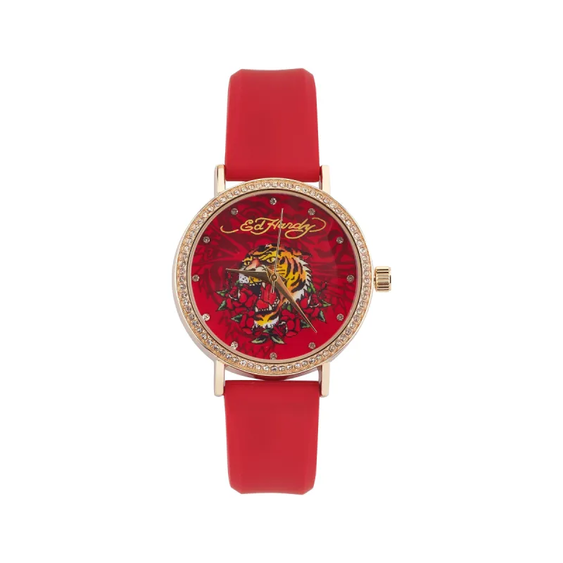 Ed Hardy Ladies Rubber Mul(Print)/Red Plain Analog Watch sold by iTouch Wearables