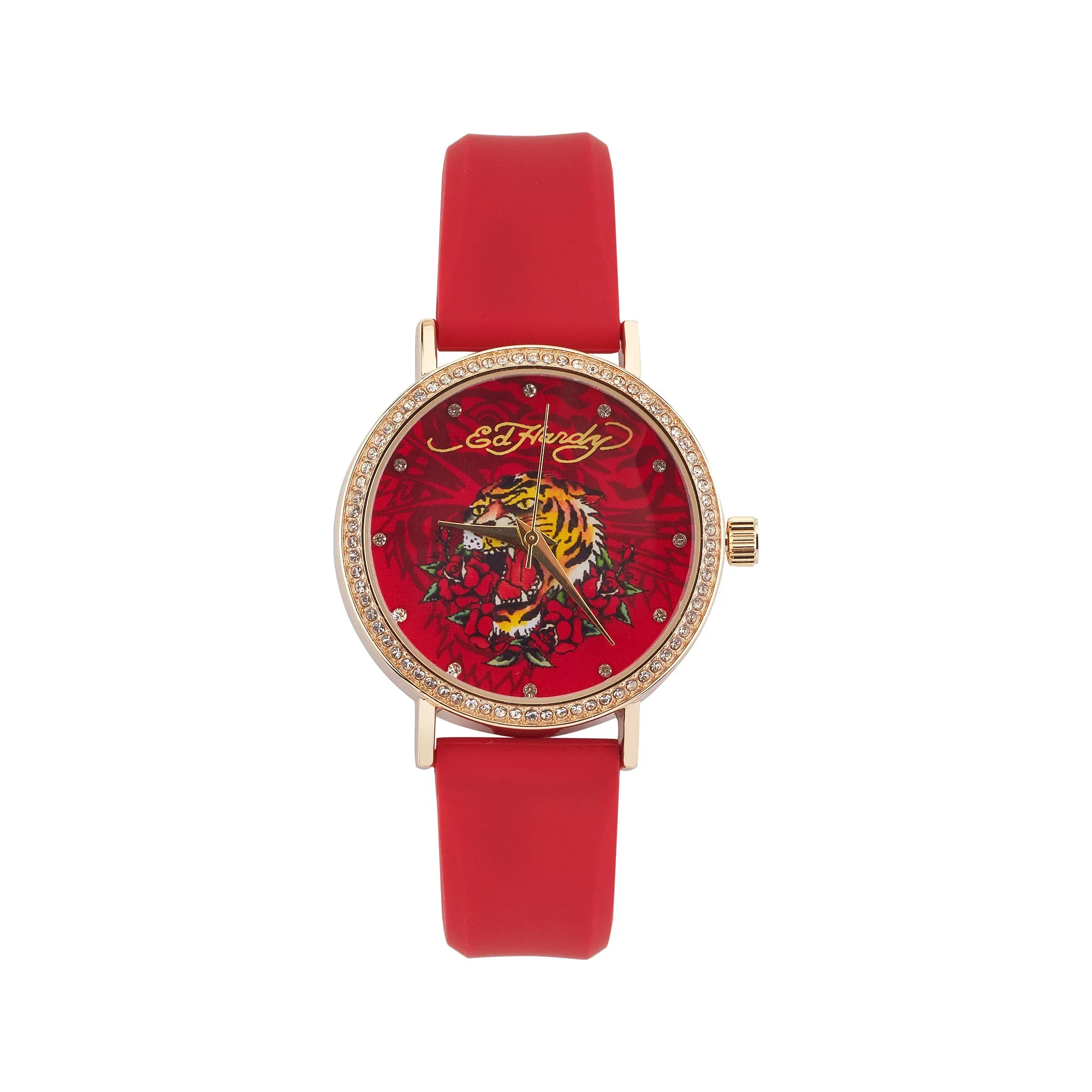 Ed Hardy Ladies Rubber Mul(Print)/Red Plain Analog Watch sold by iTouch Wearables