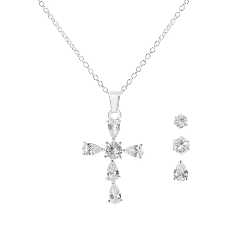 Danecraft Cubic Zirconia Cross Pendant Neckla ce & Earrings Set sold by iTouch Wearables