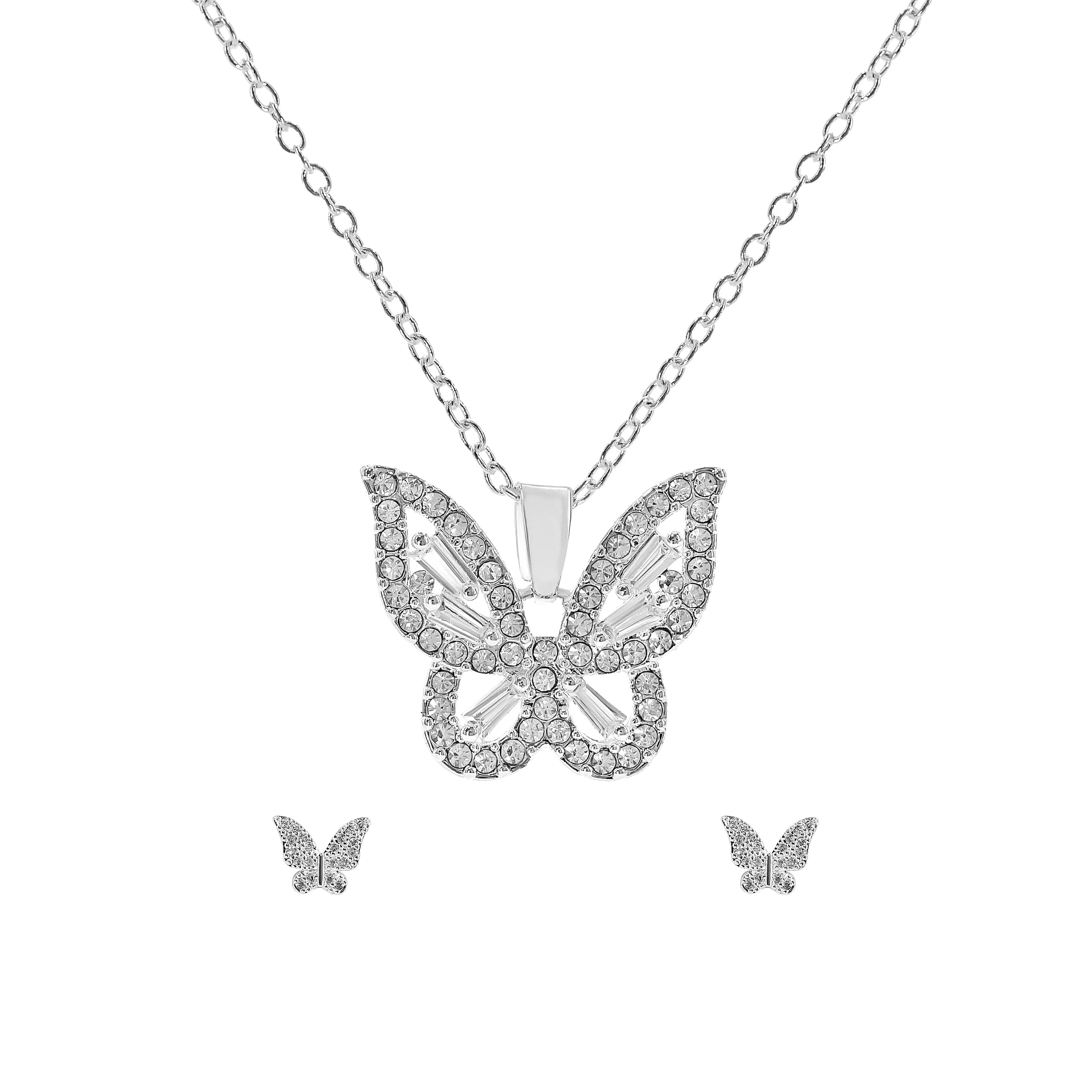 Danecraft Cubic Zirconia Butterfly Pendant Necklace & Earrings Set sold by iTouch Wearables