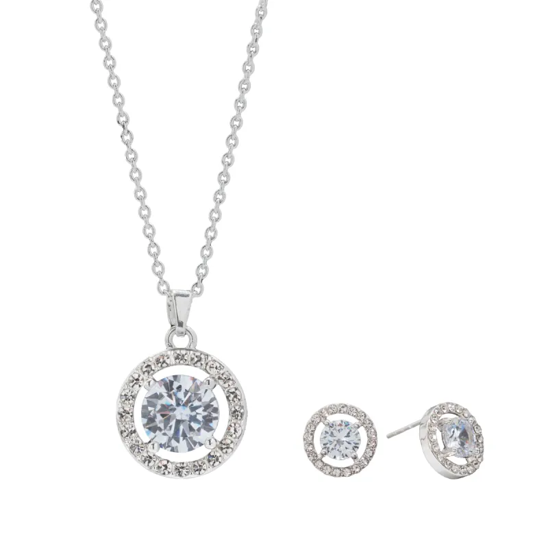 Danecraft Cubic Zirconia Halo Pendant Necklace & Earrings Set sold by iTouch Wearables