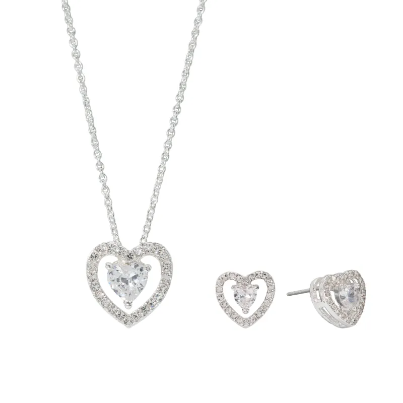 Danecraft Cubic Zirconia Heart Pendant Necklace & Earrings Set sold by iTouch Wearables