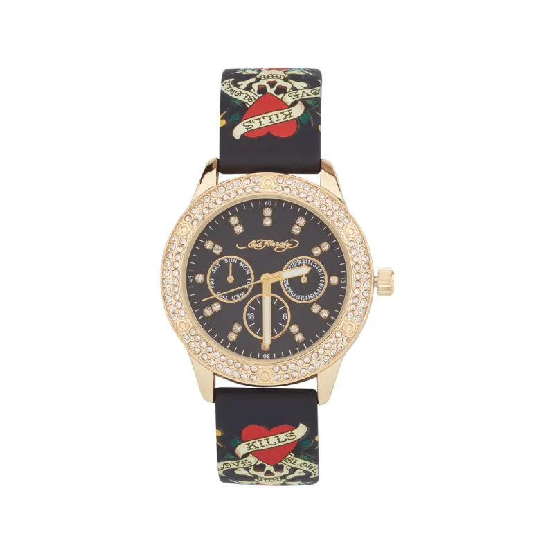 Ed Hardy Ladies Rubber Blk/Multi(Print.) Plain Analog Watch sold by iTouch Wearables