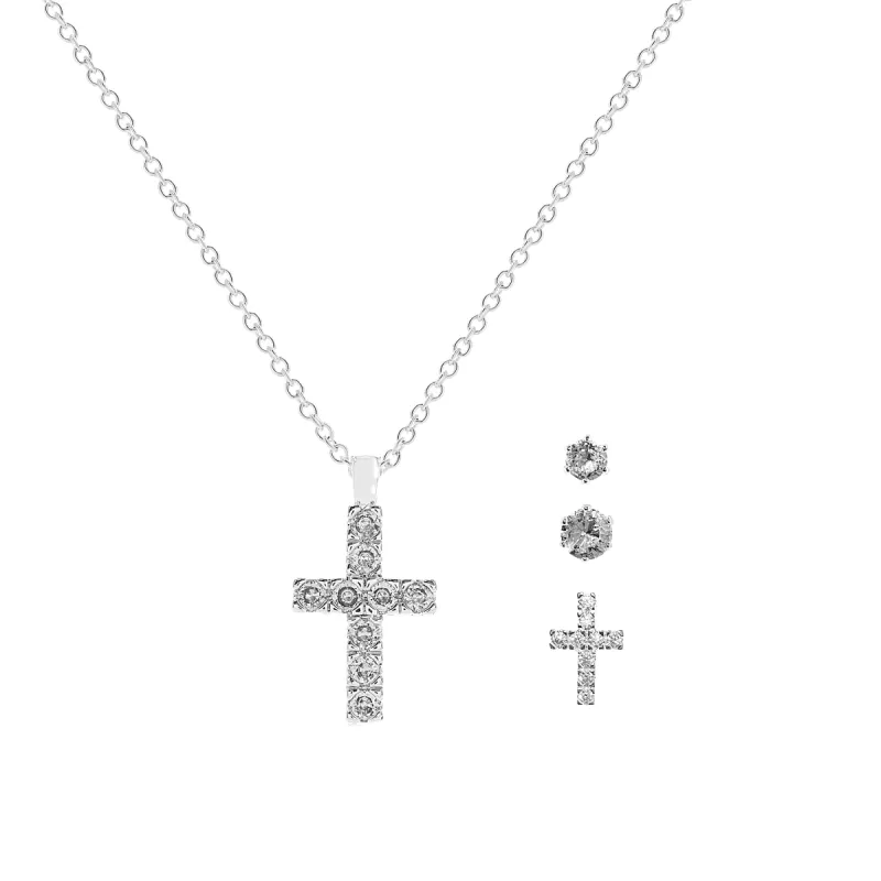 Danecraft Cubic Zirconia Cross Pendant Neckla ce & Earrings Set sold by iTouch Wearables