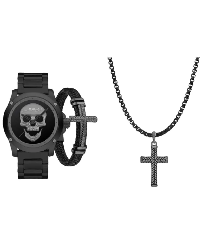 Ed Hardy Men's Matte Black Metal Bracelet Watch 46mm Gift Set sold by iTouch Wearables