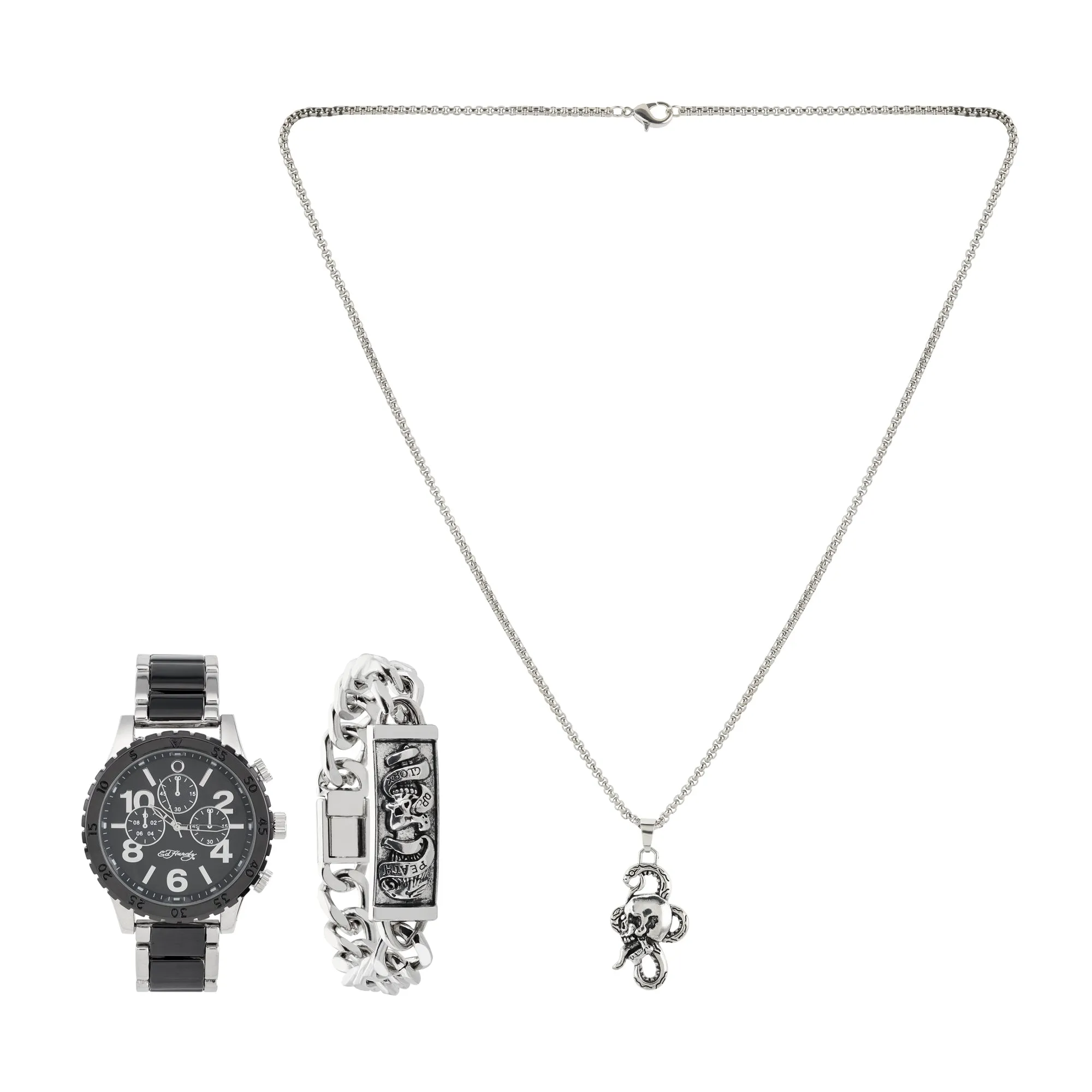 Ed Hardy Men's Two Tone Metal Bracelet Watch 46mm Gift Set sold by iTouch Wearables