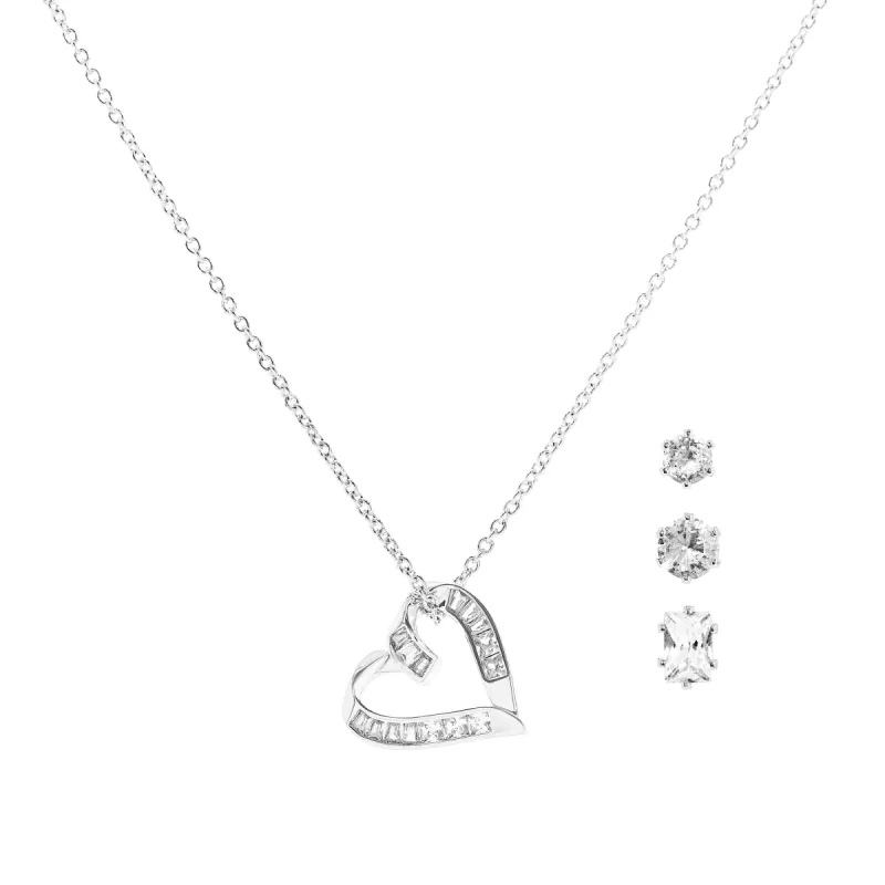 Danecraft Cubic Zirconia Heart Pendant Necklace & Earrings Set sold by iTouch Wearables