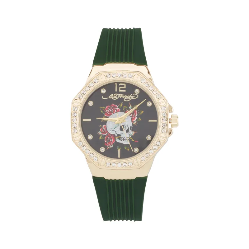 Ed Hardy Ladies Rubber Black/Green Plain Analog Watch sold by iTouch Wearables