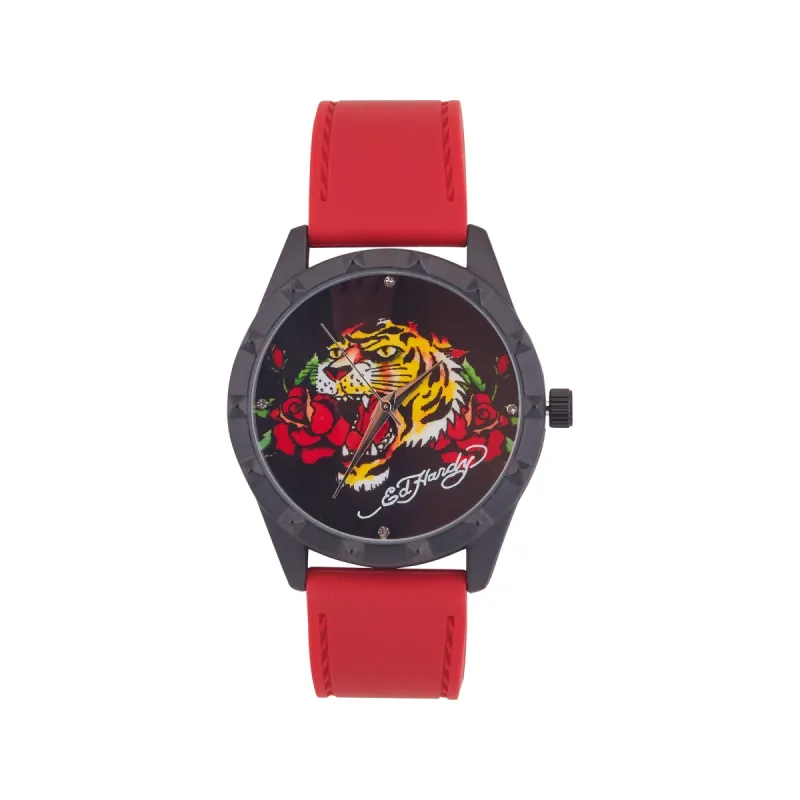 Ed Hardy Ladies Rubber Black/Red Plain Analog Watch sold by iTouch Wearables