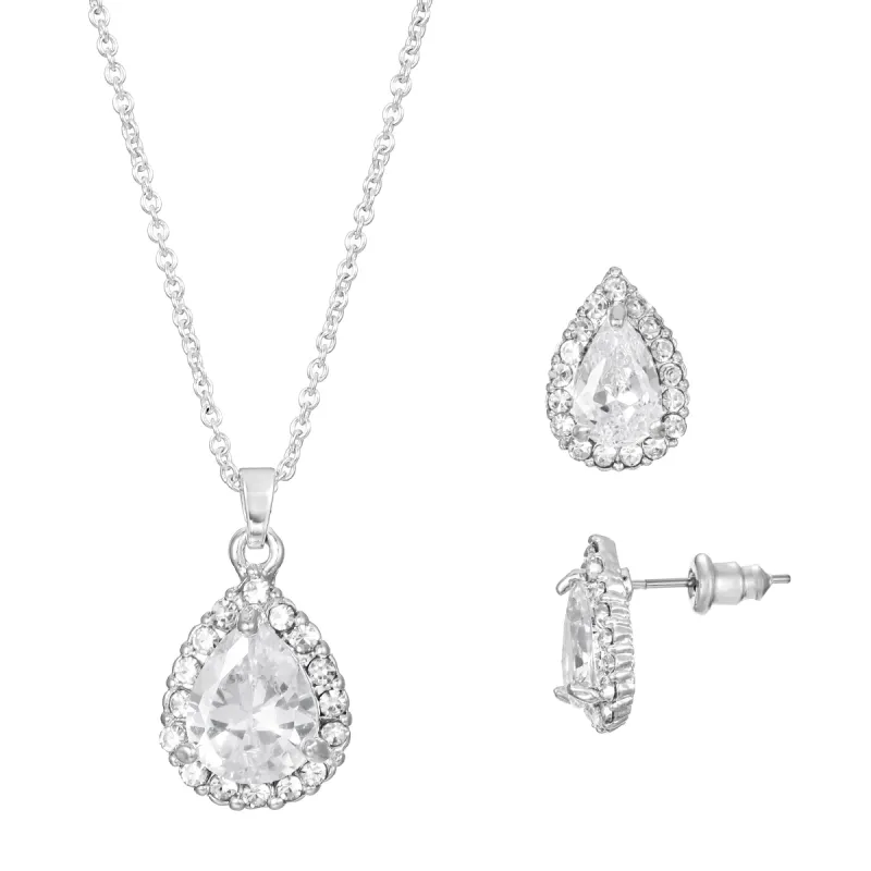 Danecraft Cubic Zirconia Teardrop Pendant Necklace & Earrings Set sold by iTouch Wearables