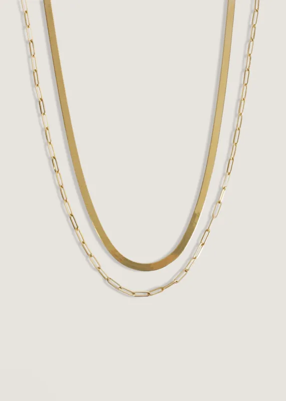 Carter Herringbone Chain & Paperclip Link Chain Necklace Stack sold by Kinn