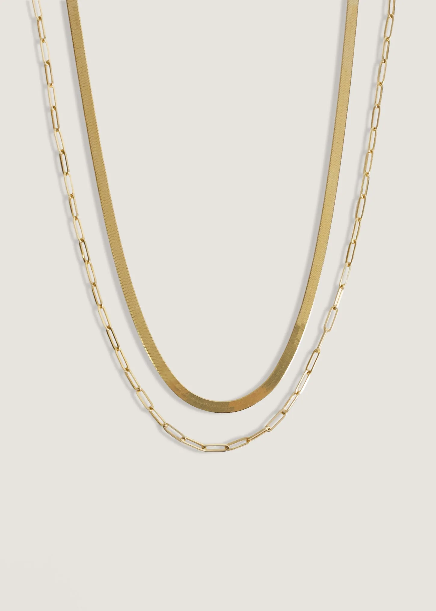 Carter Herringbone Chain & Paperclip Link Chain Necklace Stack sold by Kinn
