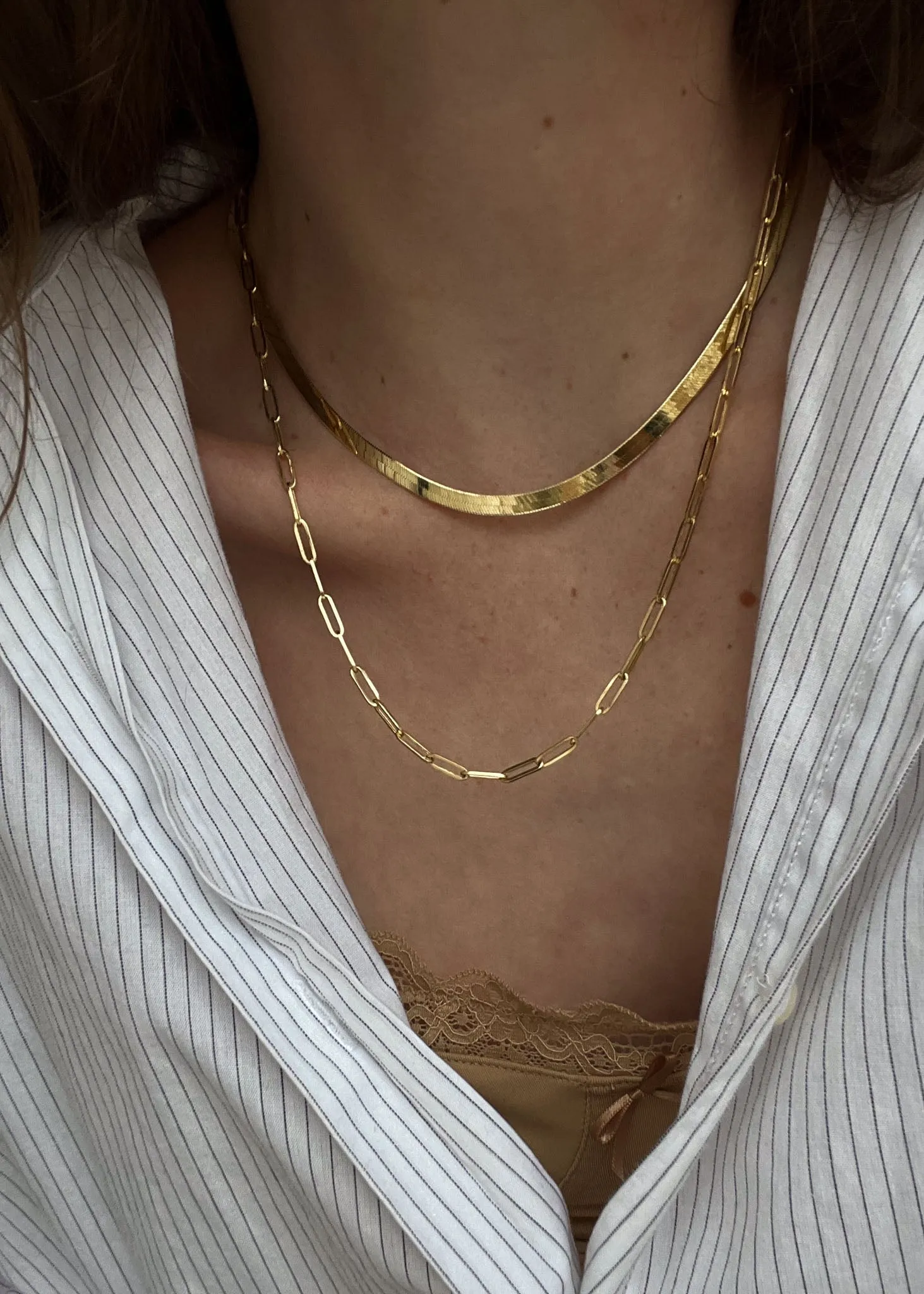 Carter Herringbone Chain & Paperclip Link Chain Necklace Stack sold by Kinn product image thumbnail 3